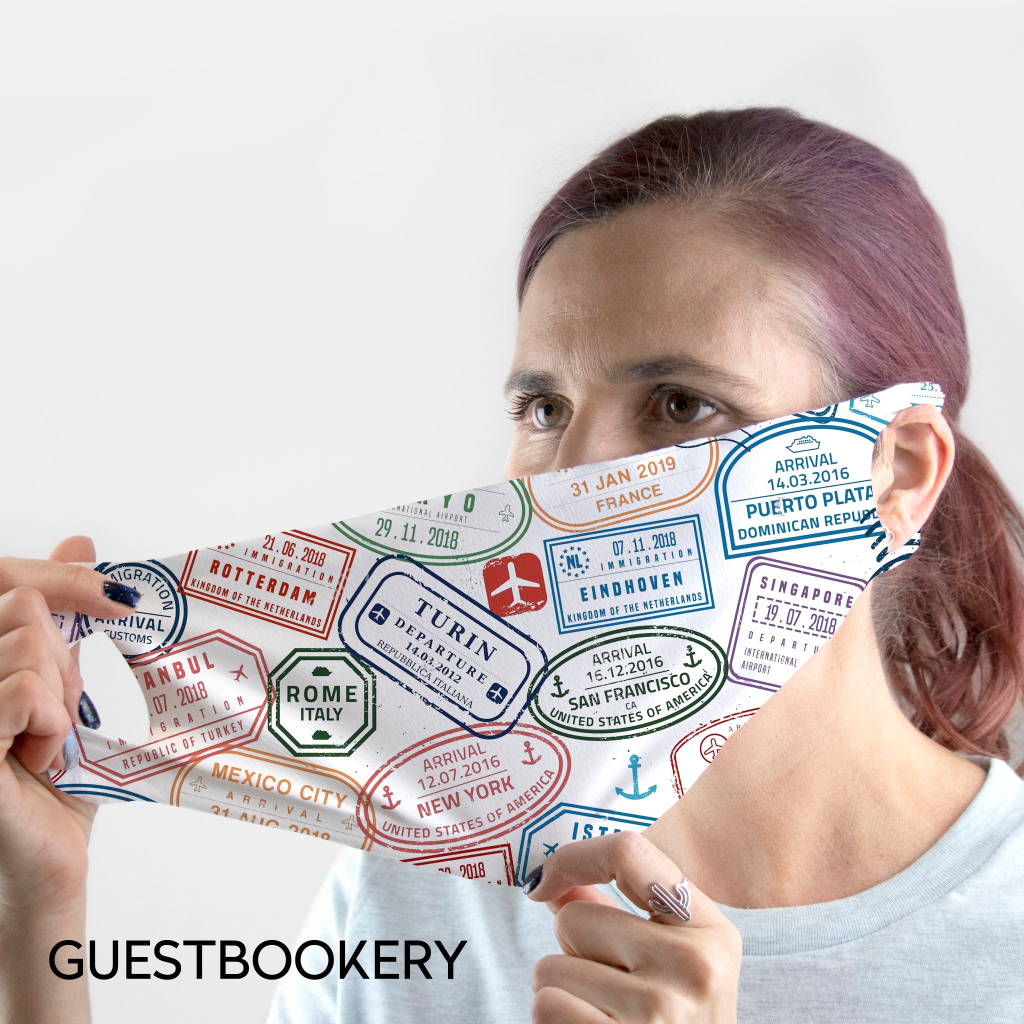 Travel Stamps WASHABLE Face Mask - Guestbookery